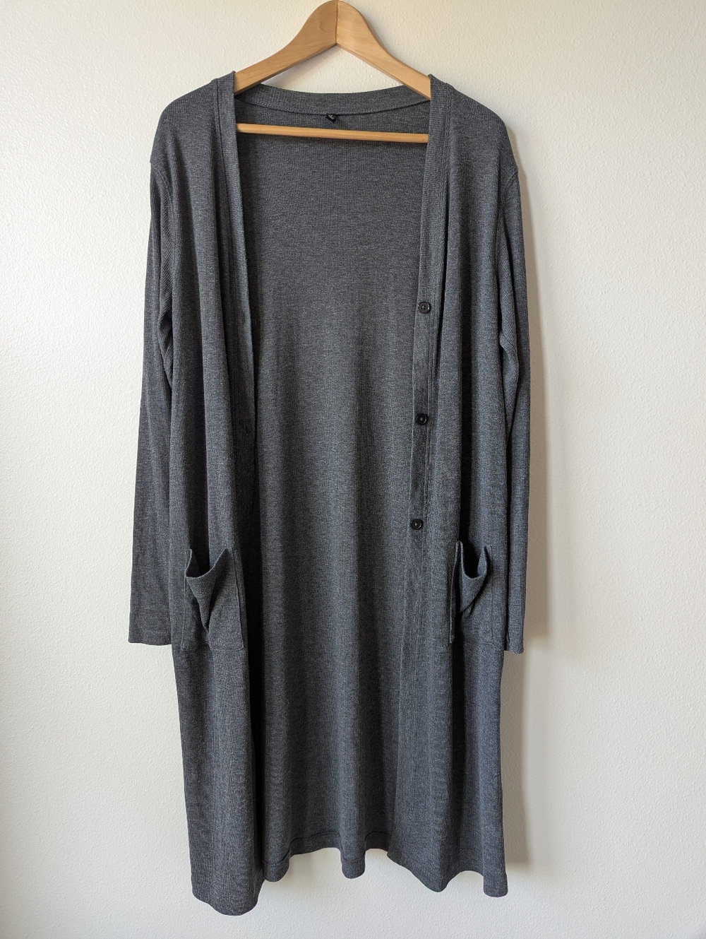 Uniqlo Long Ribbed Duster Cardigan in Dark Gray Size M